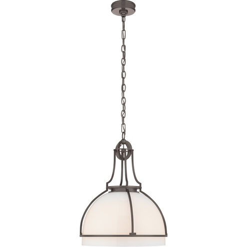 Chapman & Myers Gracie LED 19 inch Bronze Dome Pendant Ceiling Light in White Glass, Large