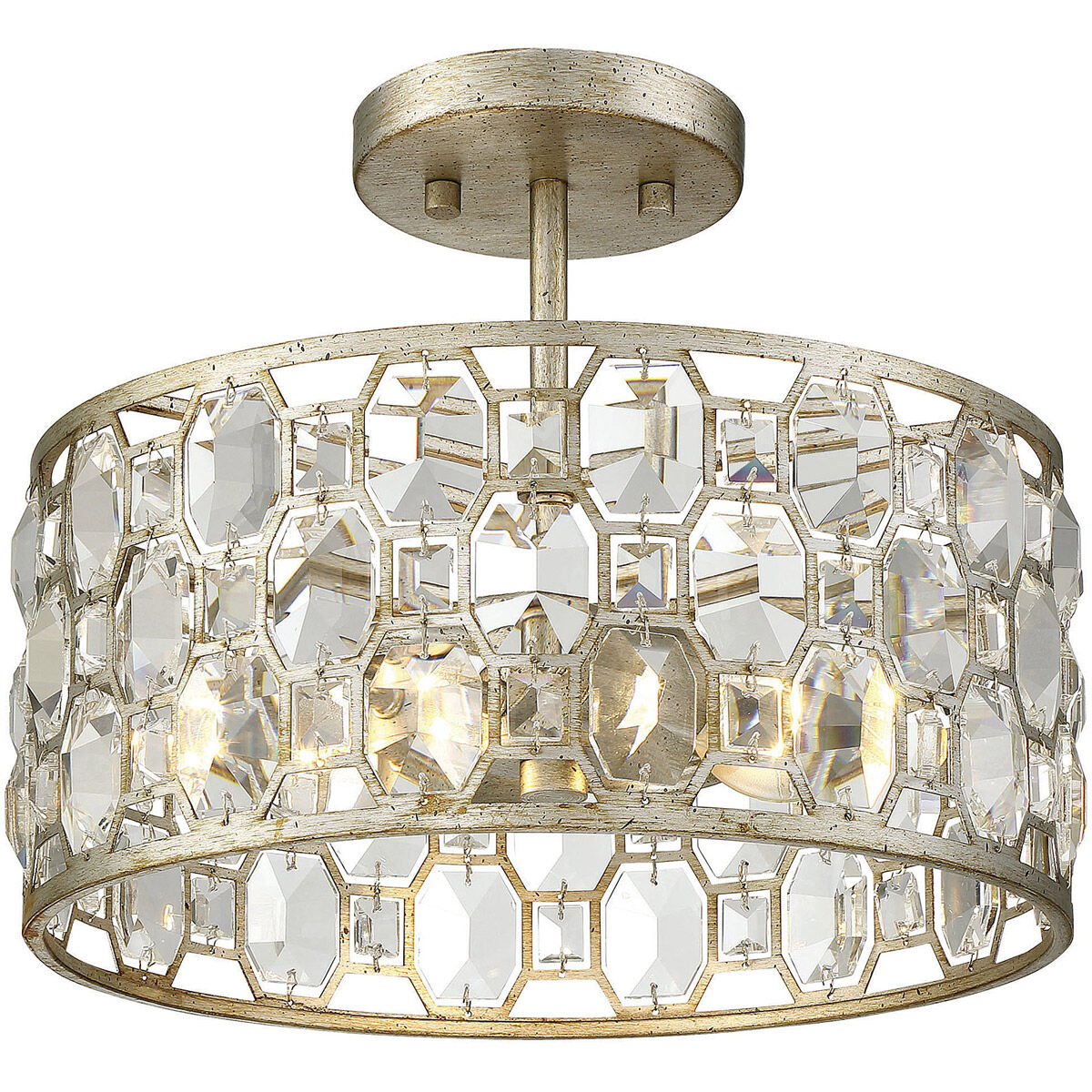 Shabby Chic 2 Light 13 inch Silver Gold Semi-Flush Ceiling Light