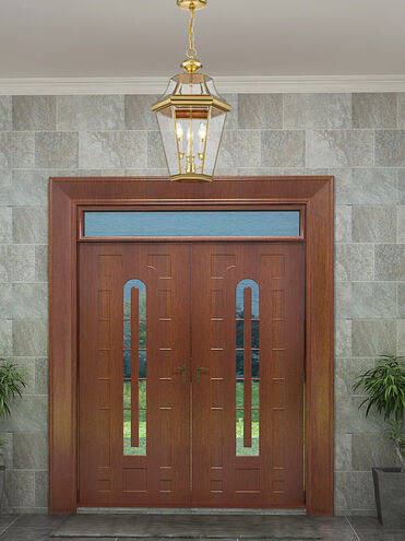 Georgetown 3 Light 13 inch Polished Brass Outdoor Pendant Lantern