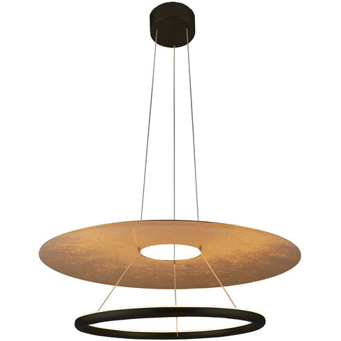 Helios LED 24 inch Matte Black Metal / Gold Leaf Reflector Pendant Ceiling Light