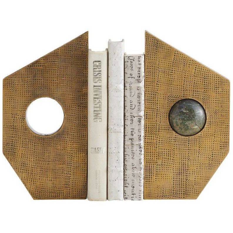 Garrick 5 inch Antique Brass and Jungle Marble Bookends, Set of 2