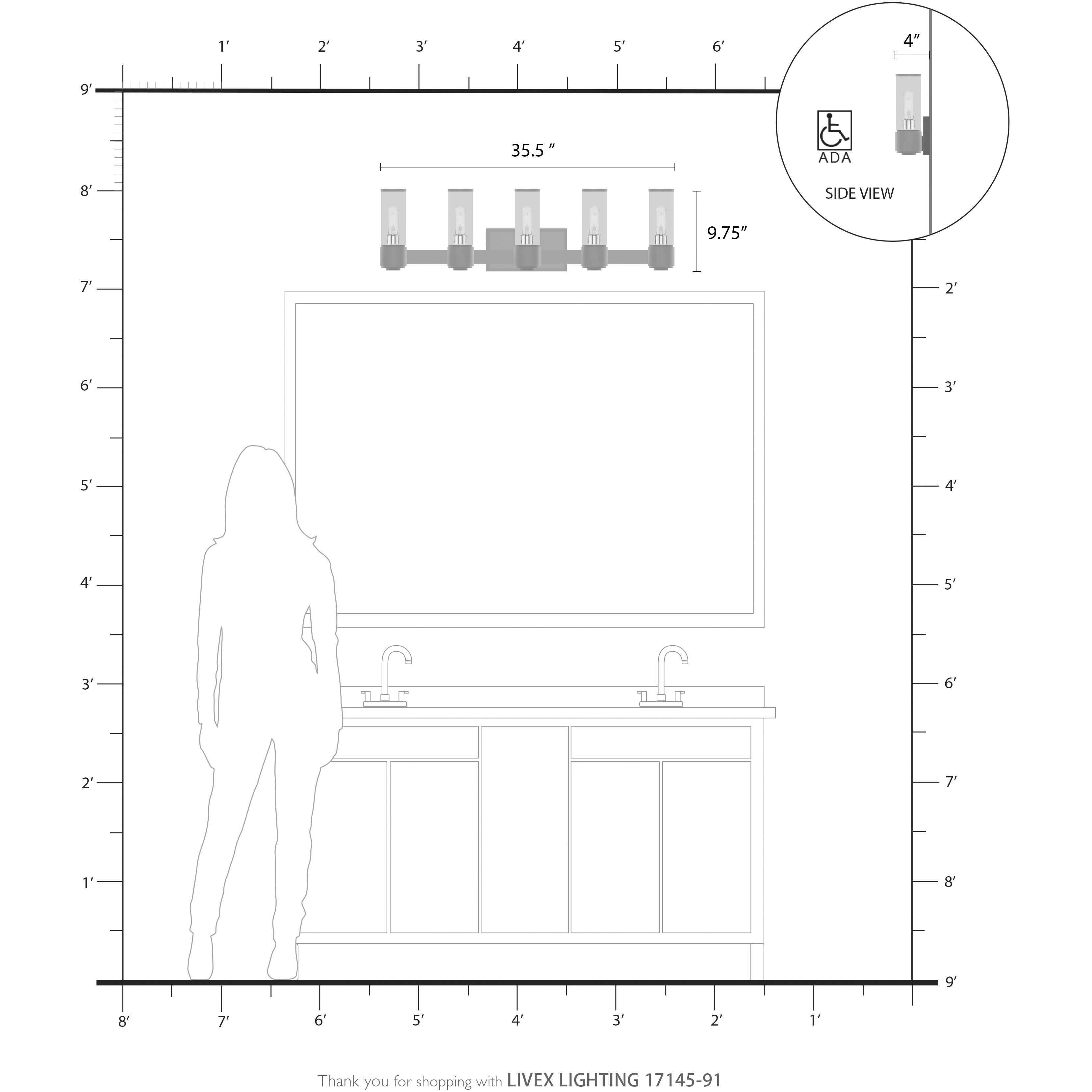 Quincy 5 Light 35.5 inch Brushed Nickel Vanity Wall Sconce Wall Light, Large
