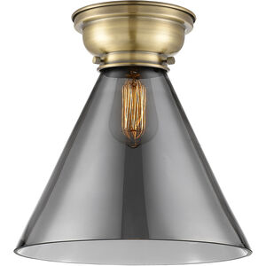 Aditi X-Large Cone LED 12 inch Antique Brass Flush Mount Ceiling Light in Plated Smoke Glass, Aditi