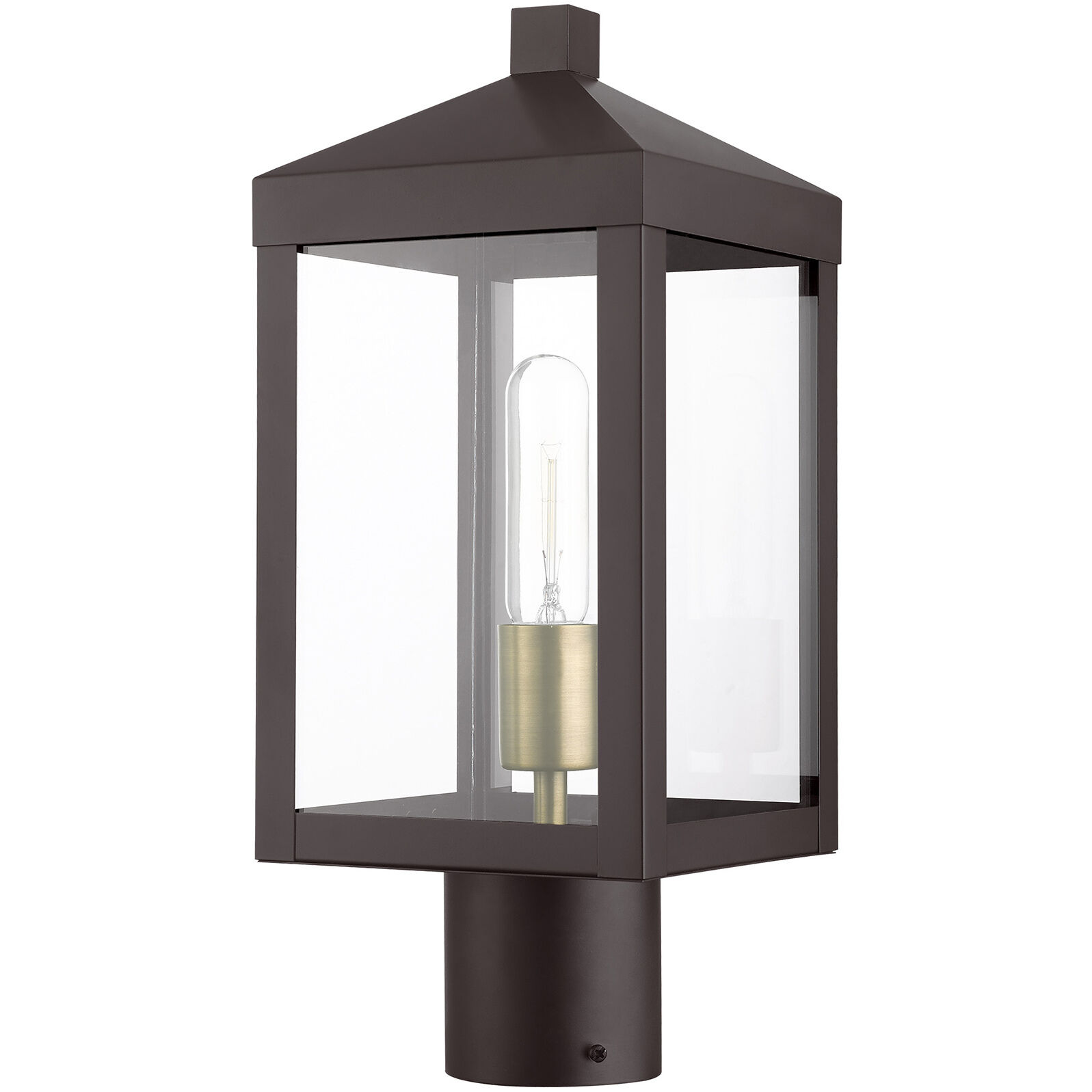 Nyack 1 Light 15 inch Bronze with Antique Brass Cluser Outdoor Post Top Lantern