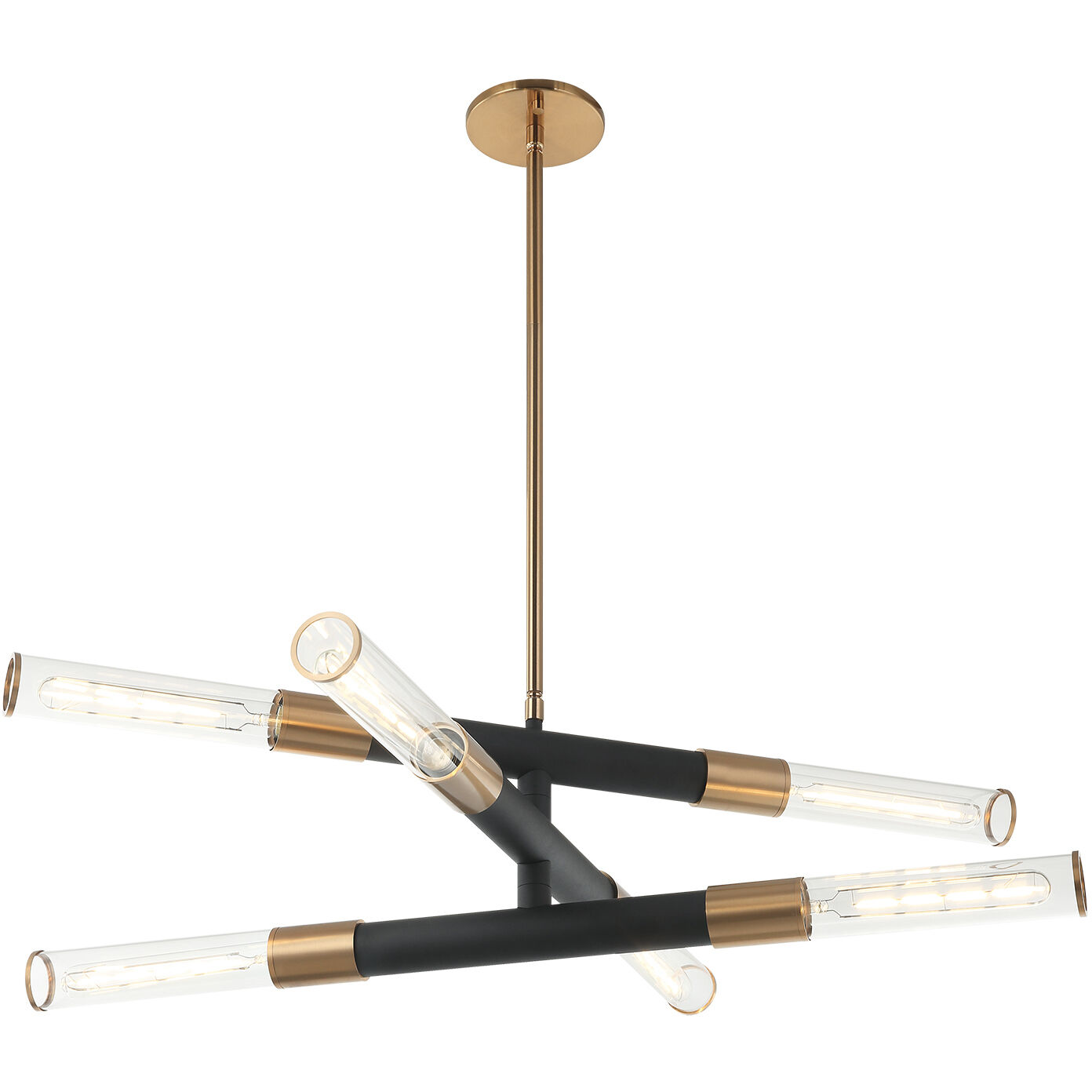 Tubo 6 Light 35 inch Aged Gold Brass Pendant Ceiling Light in Matte Black and Aged Gold Brass