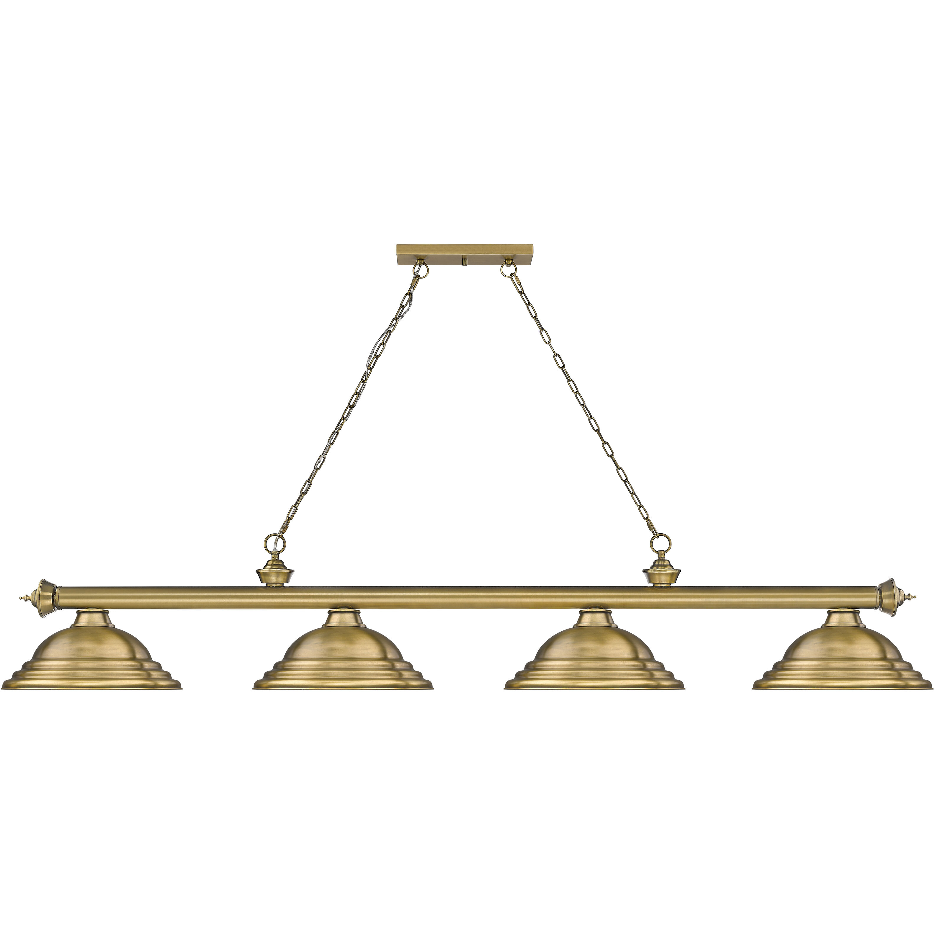 Cordon 4 Light 81.75 inch Rubbed Brass Billiard Ceiling Light in Rubbed Brass Metal