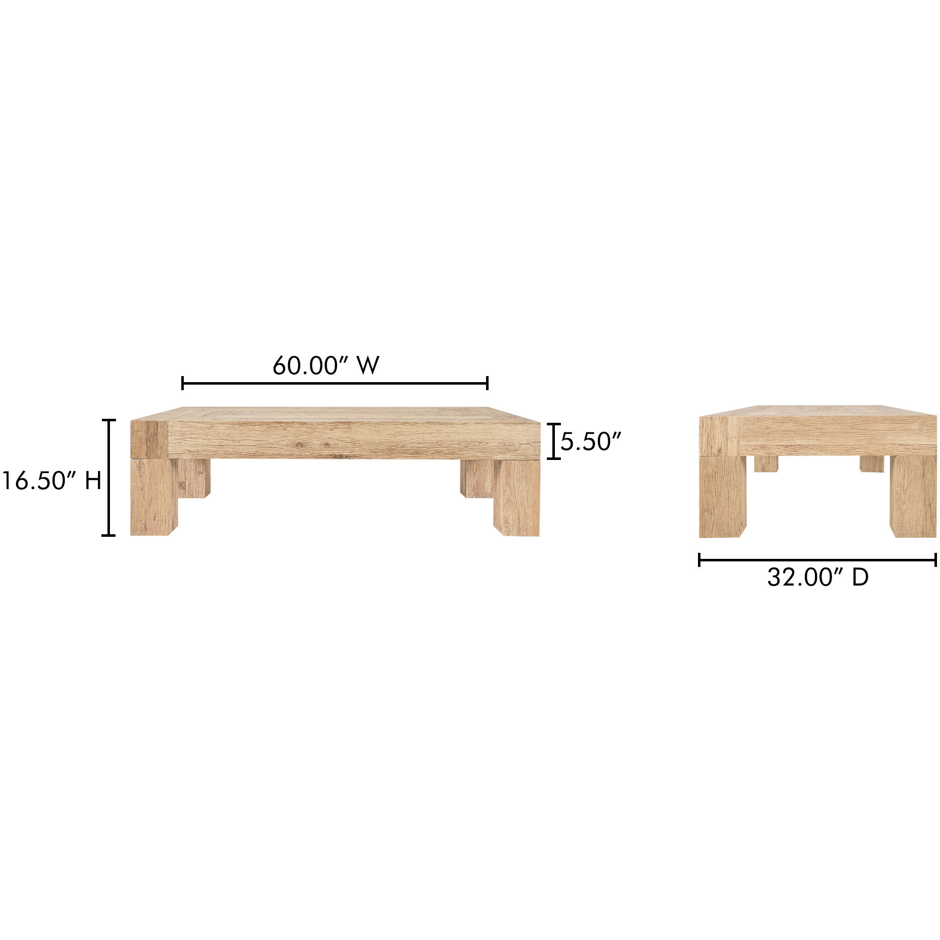 Evander 60 X 32 inch Natural Coffee Table, Rectangle