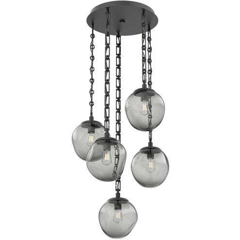 Aster 5 Light 24.3 inch Matte Black Multi-Pendant Ceiling Light in Smoke, Rectangular Chain