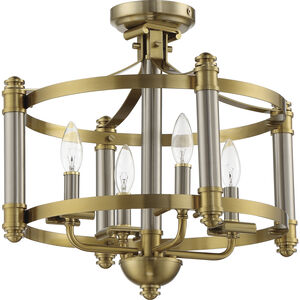 Stanza 4 Light 18 inch Brushed Polished Nickel / Satin Brass Semi Flush Ceiling Light