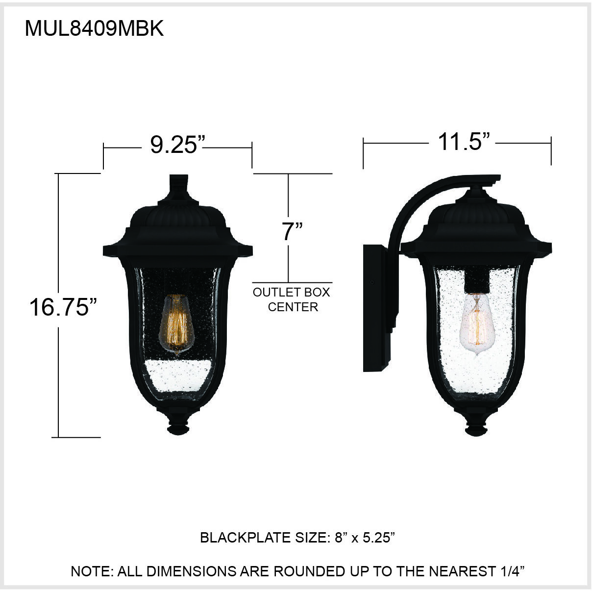 Mulberry 1 Light 17 inch Matte Black Outdoor Wall Lantern