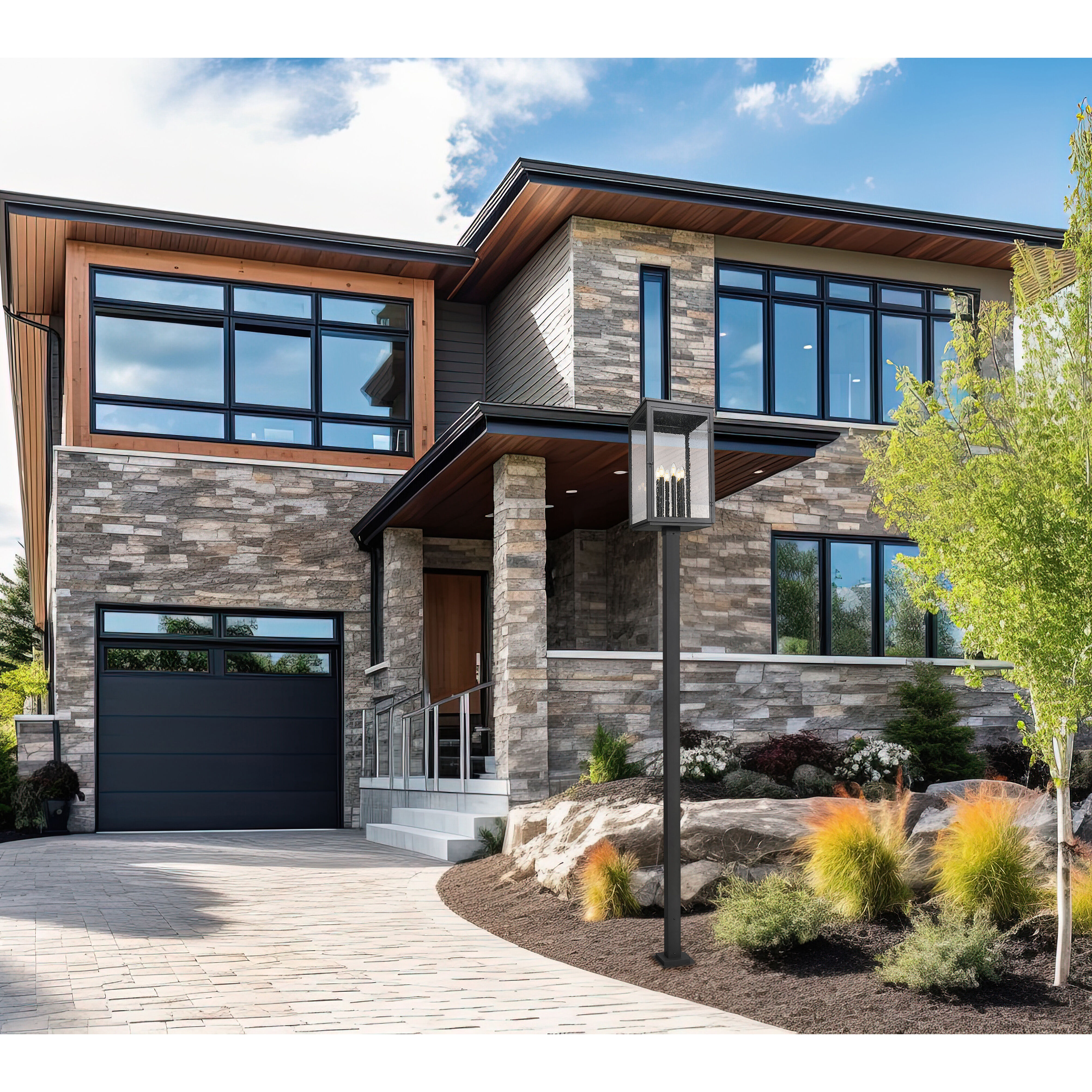 Hartwell 6 Light 125.5 inch Sand Black Outdoor Post Mounted Fixture