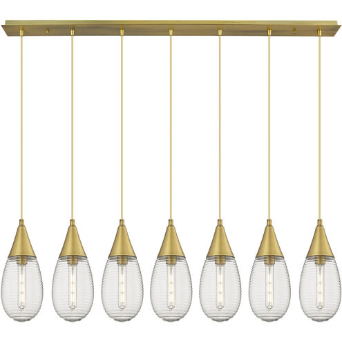 Malone 7 Light 49.75 inch Brushed Brass Linear Pendant Ceiling Light in Striped Clear Glass