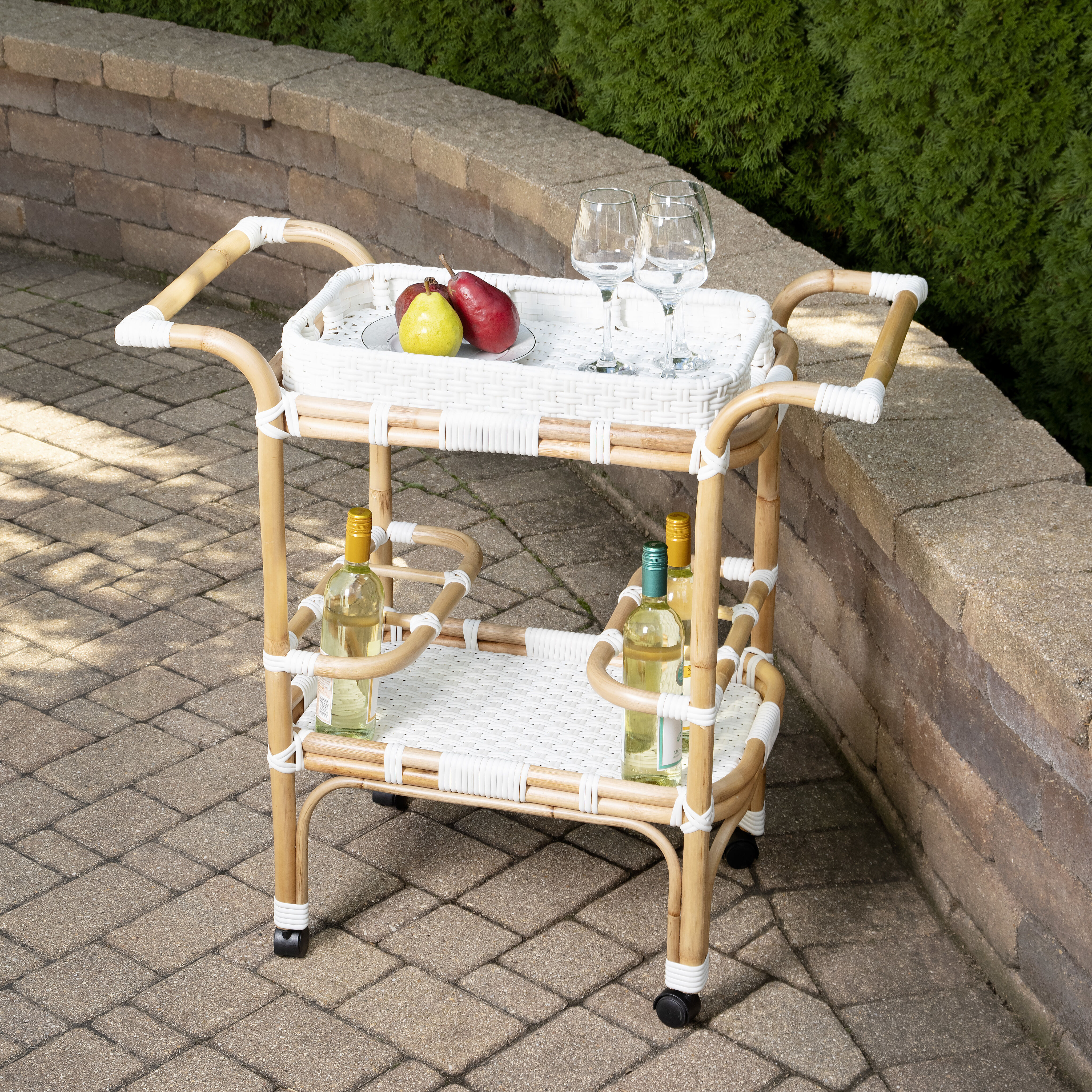 Selena Rattan Bar Cart in White