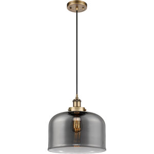 Ballston X-Large Bell 1 Light 12 inch Brushed Brass Mini Pendant Ceiling Light in Plated Smoke Glass