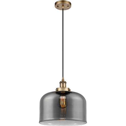 Ballston X-Large Bell 1 Light 12 inch Brushed Brass Mini Pendant Ceiling Light in Plated Smoke Glass