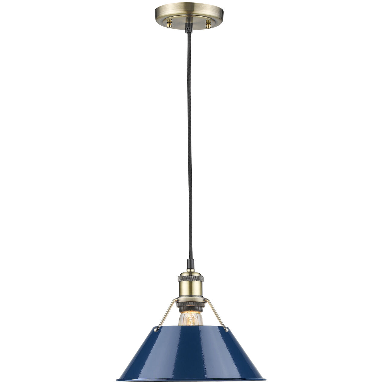 Yep Orwell 1 Light 10 inch Aged Brass Pendant Ceiling Light in Navy, Medium