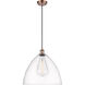 Ballston Dome LED 16 inch Antique Copper Pendant Ceiling Light in Clear Glass, Black Textured
