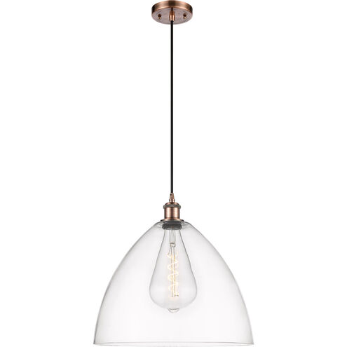 Ballston Dome LED 16 inch Antique Copper Pendant Ceiling Light in Clear Glass, Black Textured