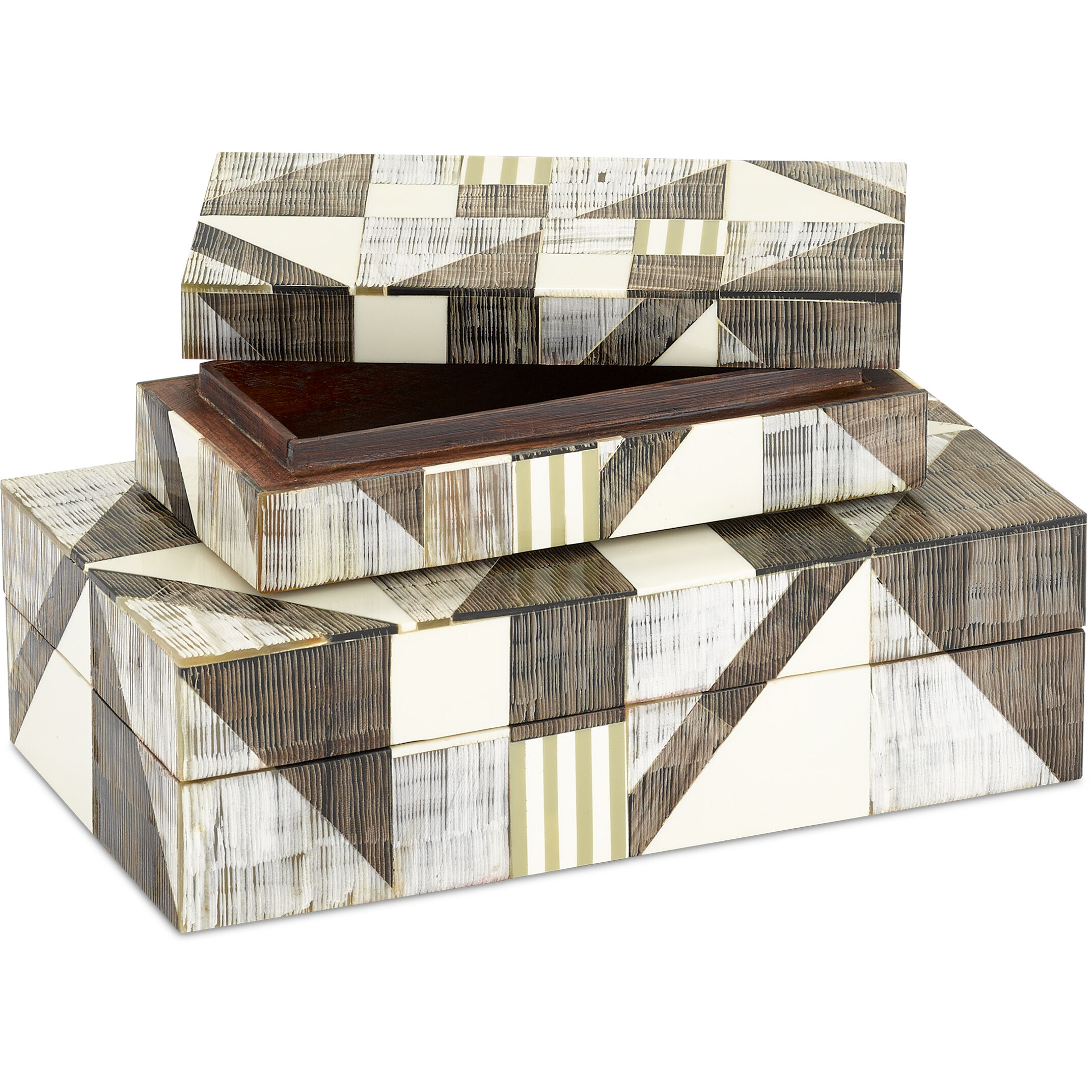 Modernist Bone and Horn 10.5 inch Gray/Natural Boxes, Set of 2