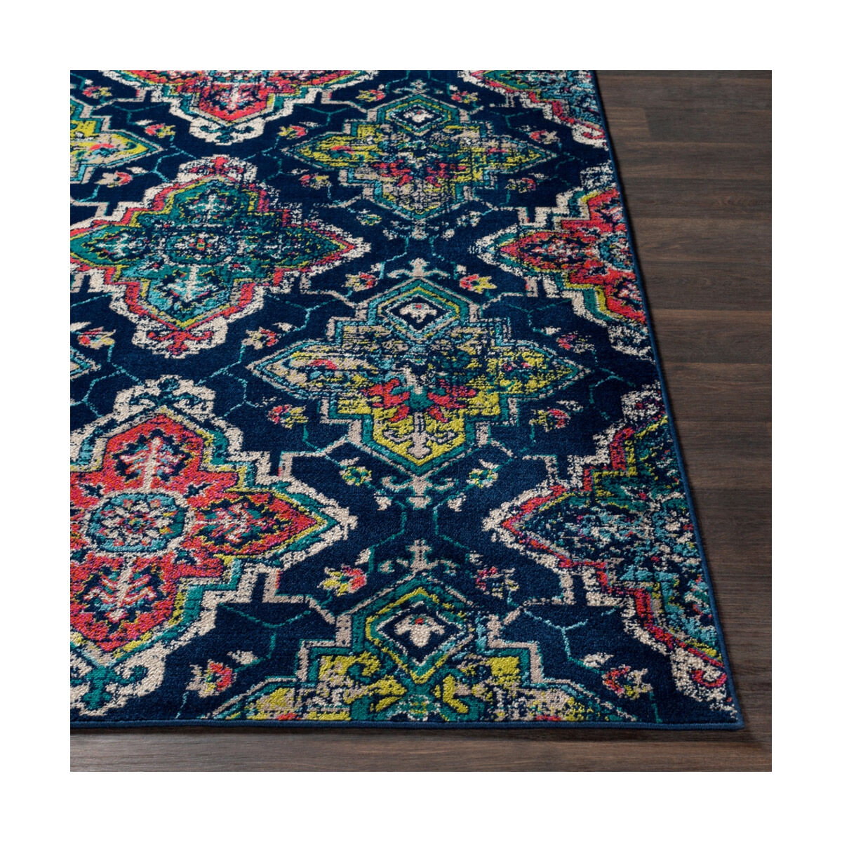 Paramount 35 X 22 inch Dark Blue/Fuschia/Bright Orange/Teal/Lime/Cream Rugs, Rectangle