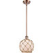 Ballston Farmhouse Rope 1 Light 8 inch Antique Copper Pendant Ceiling Light in White Glass with Brown Rope, Ballston