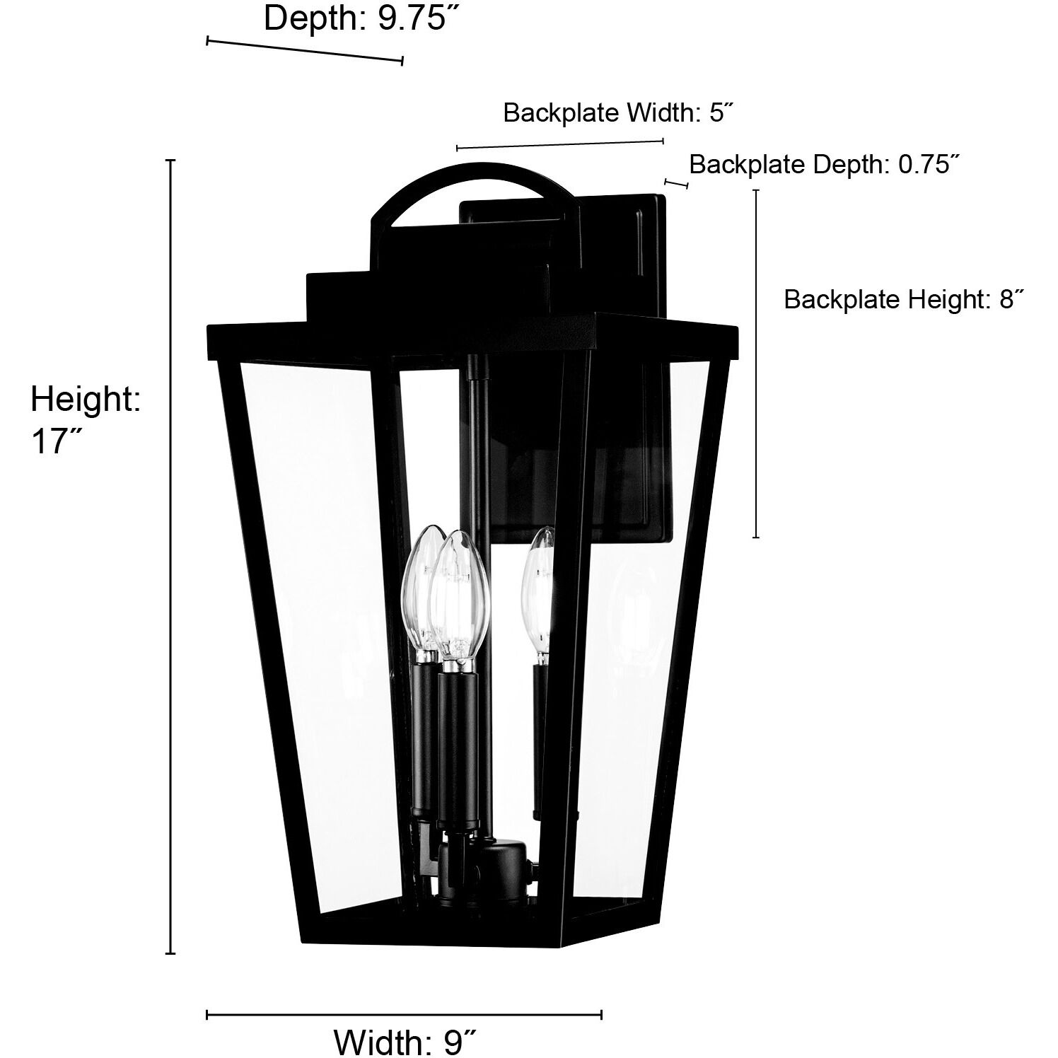 Brenwick 3 Light 17 inch Powder Coated Black Outdoor Wall Sconce