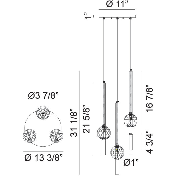 Windchimer LED 13.38 inch Aged Gold Brass Pendant Ceiling Light