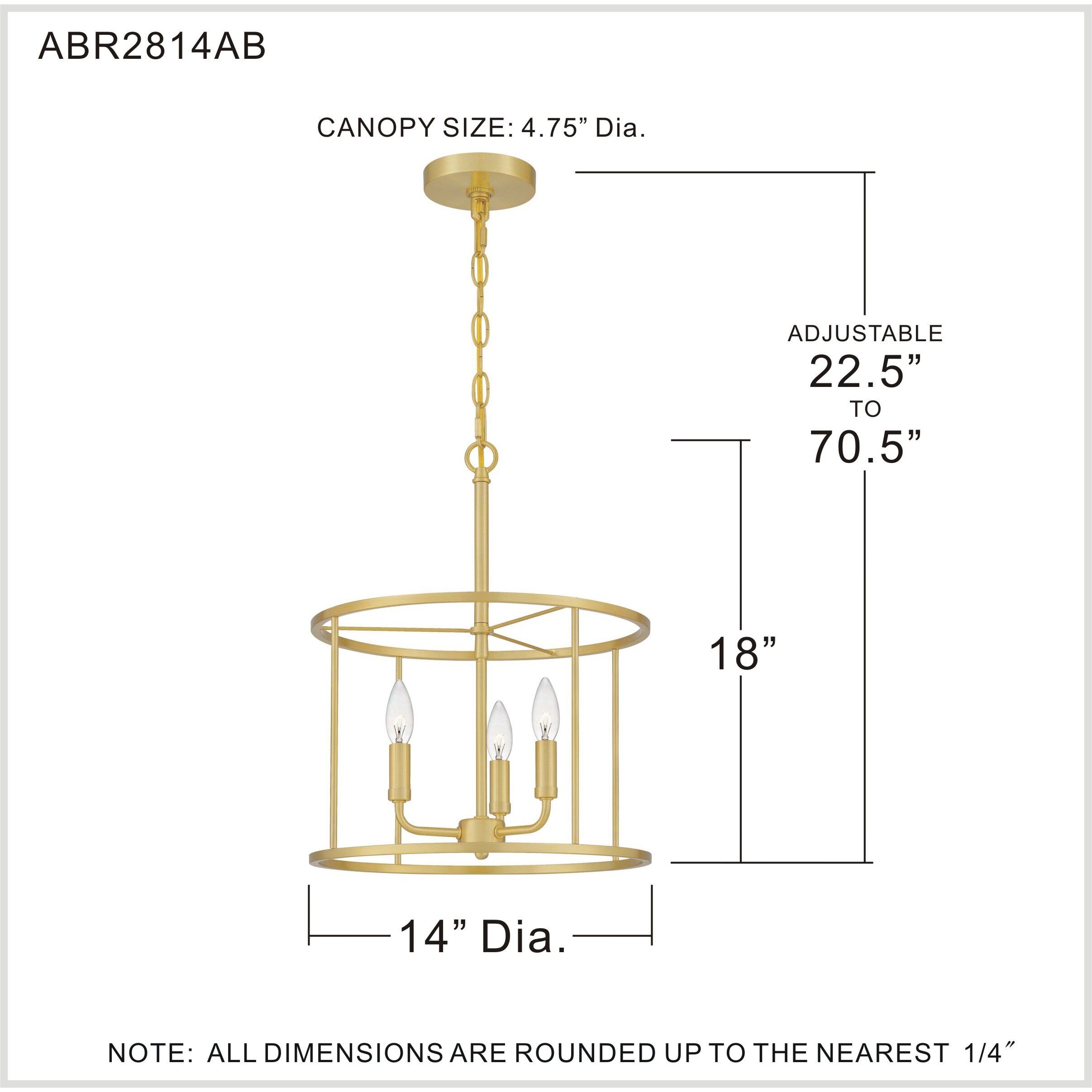 Abner 3 Light 14 inch Aged Brass Pendant Ceiling Light