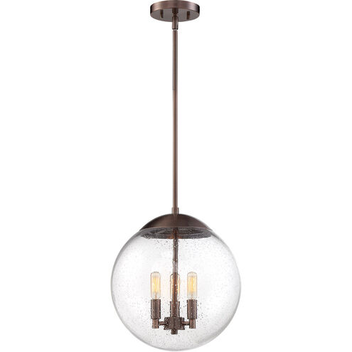 Ariel 3 Light 13 inch Antique Copper and Clear Seeded Pendant Ceiling Light