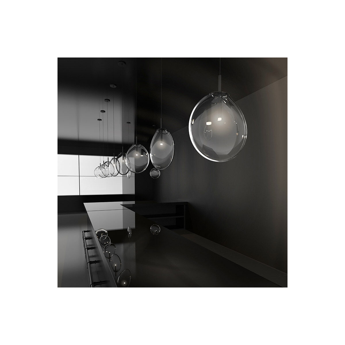 Cantina LED 42 inch Satin Black Pendant Ceiling Light in Clear Glass