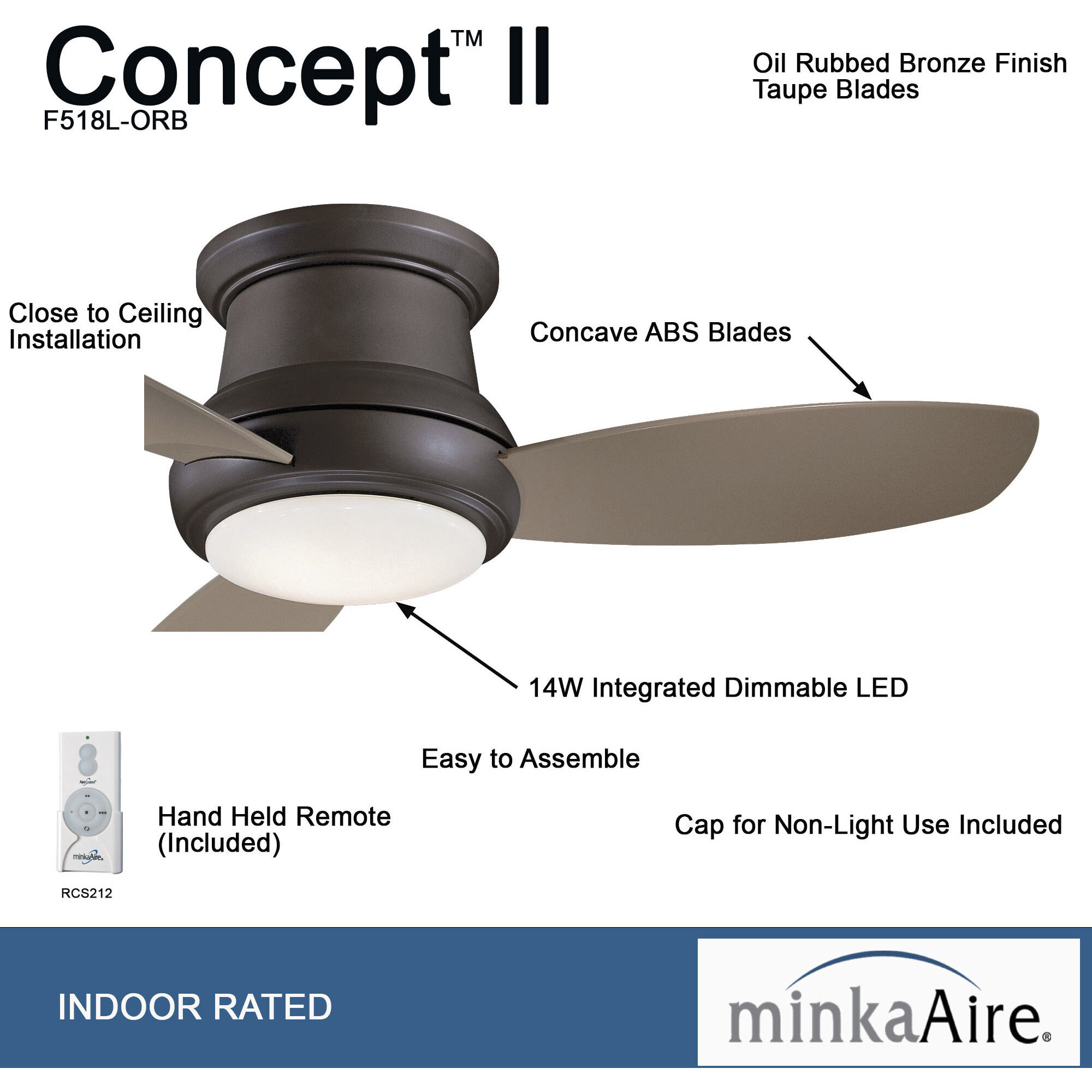Concept II 44 inch Oil Rubbed Bronze with Taupe Blades Ceiling Fan