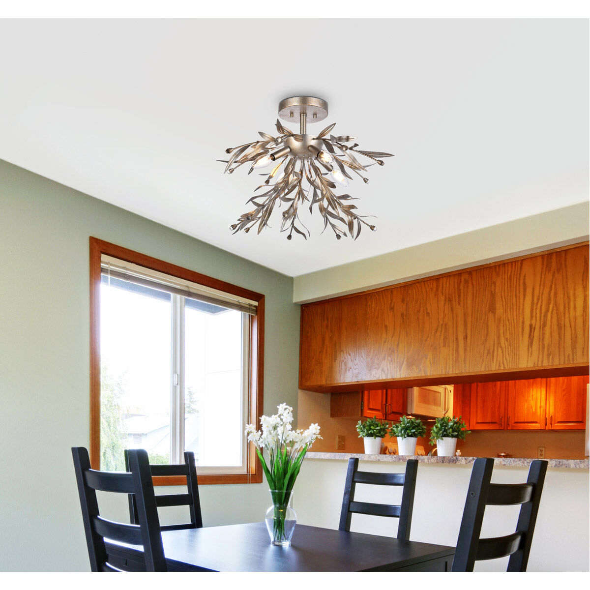 Priscilla 4 Light 19 inch Silver Leaf Flush Mount Ceiling Light