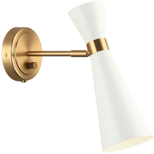 Blaze 1 Light 4 inch White Wall Sconce Wall Light in Aged Gold Brass and White