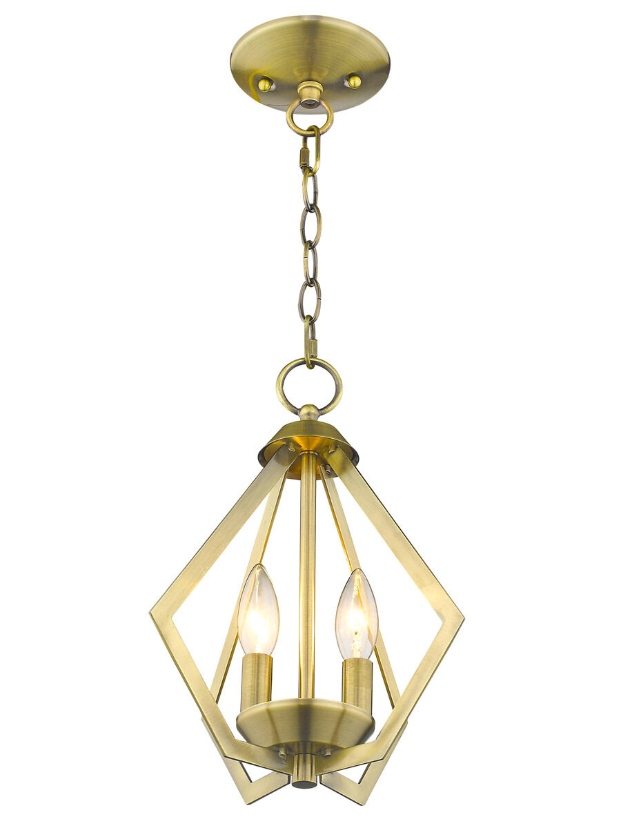 Prism 2 Light 11.25 inch Antique Brass Convertible Mini Chandelier/Ceiling Mount Ceiling Light
