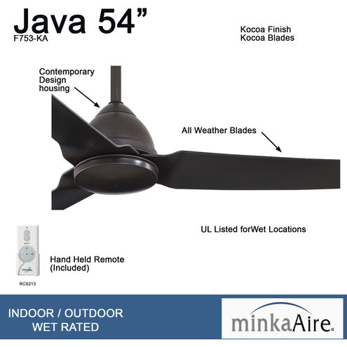 Java 54 inch Kocoa Outdoor Ceiling Fan 