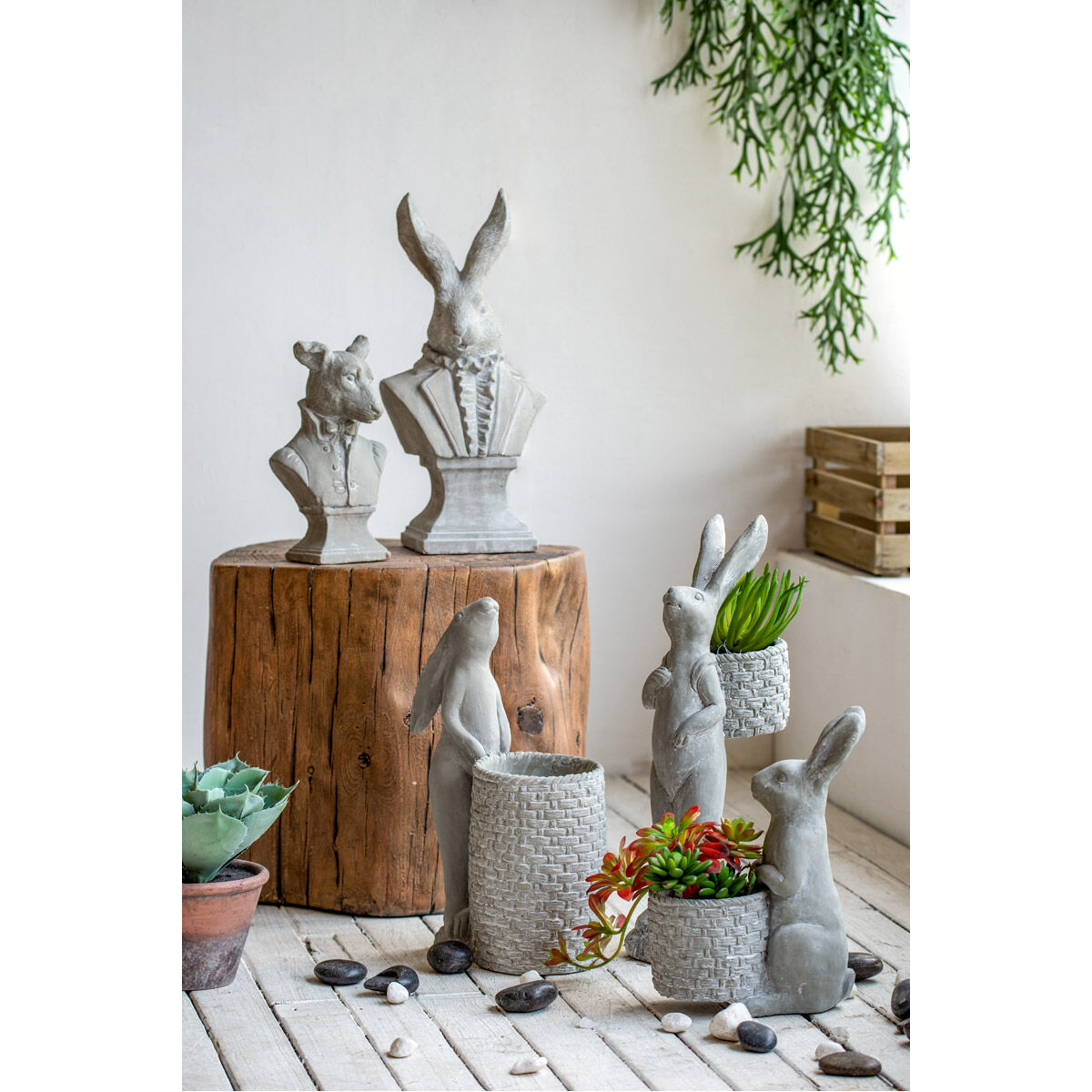 Standing Rabbit Gray Outdoor Planter