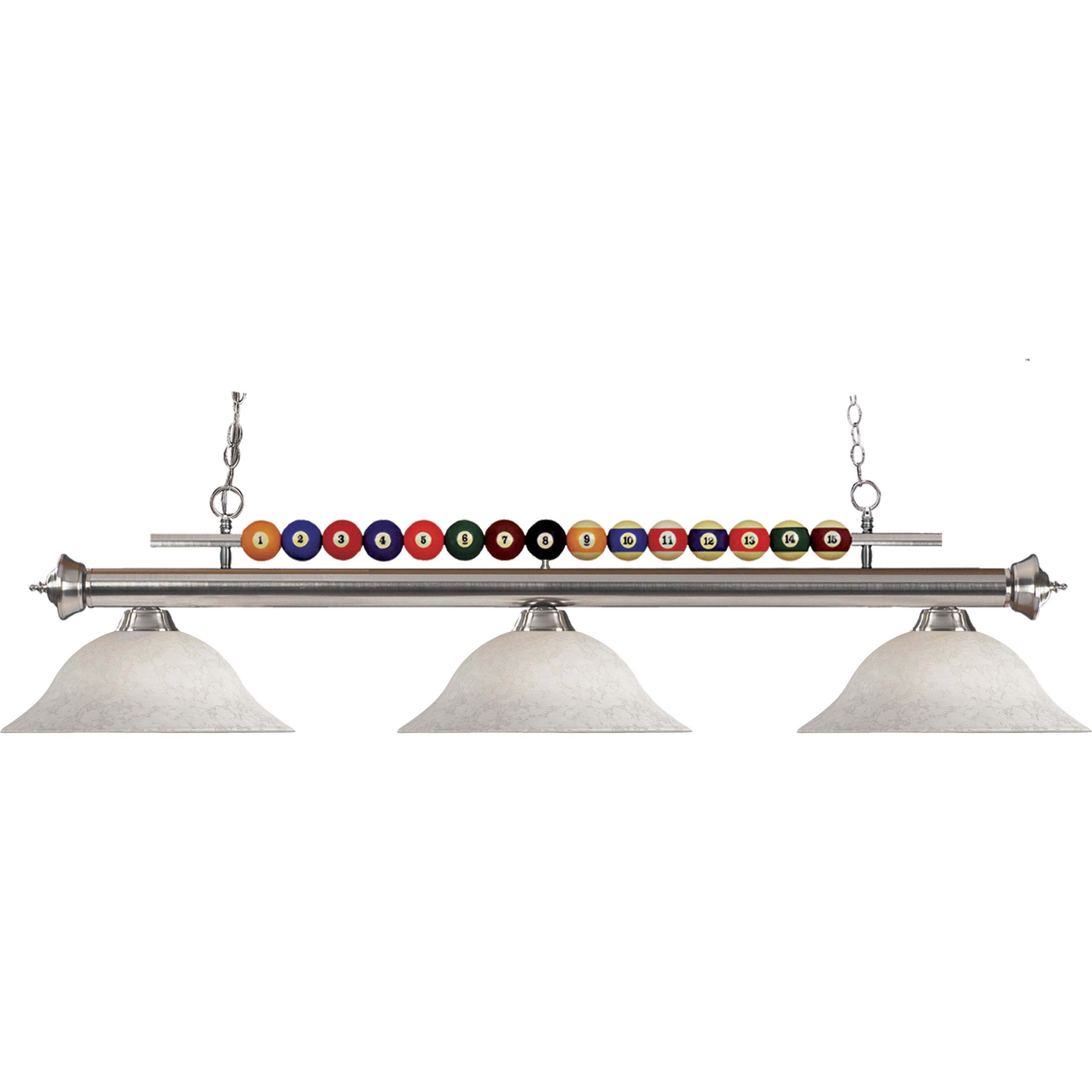 Shark 3 Light 60 inch Brushed Nickel Billiard Ceiling Light in White Mottle Glass