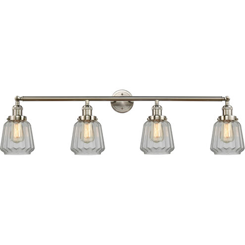 Franklin Restoration Chatham 4 Light 42 inch Brushed Satin Nickel Bath Vanity Light Wall Light in Clear Glass, Franklin Restoration