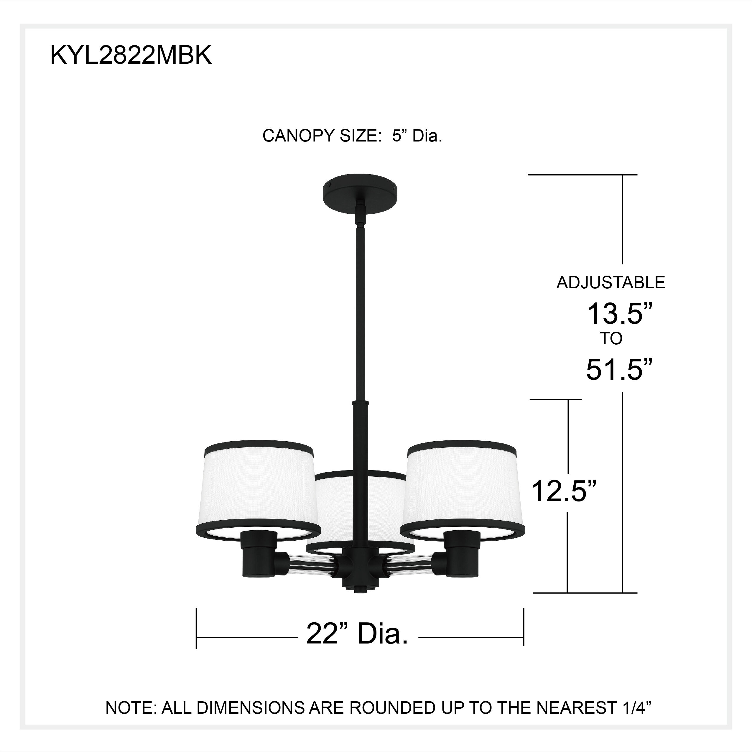 Kylen 3 Light 22 inch Matte Black Pendant Ceiling Light
