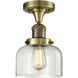 Franklin Restoration Large Bell LED 8 inch Antique Brass Semi-Flush Mount Ceiling Light in Clear Glass, Franklin Restoration