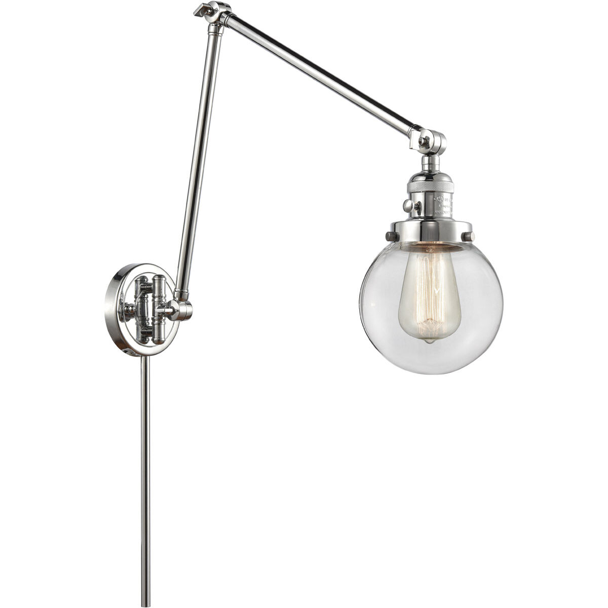 Beacon 30 inch 60.00 watt Polished Chrome Swing Arm Wall Light, Franklin Restoration