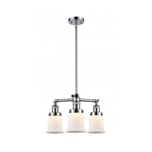 Franklin Restoration Small Canton 3 Light 18 inch Polished Chrome Chandelier Ceiling Light in Matte White Glass, Franklin Restoration