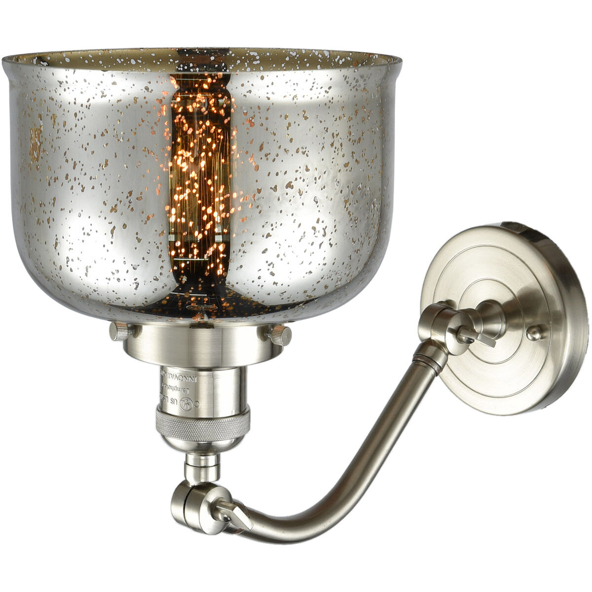 Franklin Restoration Large Bell LED 8 inch Brushed Satin Nickel Sconce Wall Light in Silver Plated Mercury Glass, Franklin Restoration