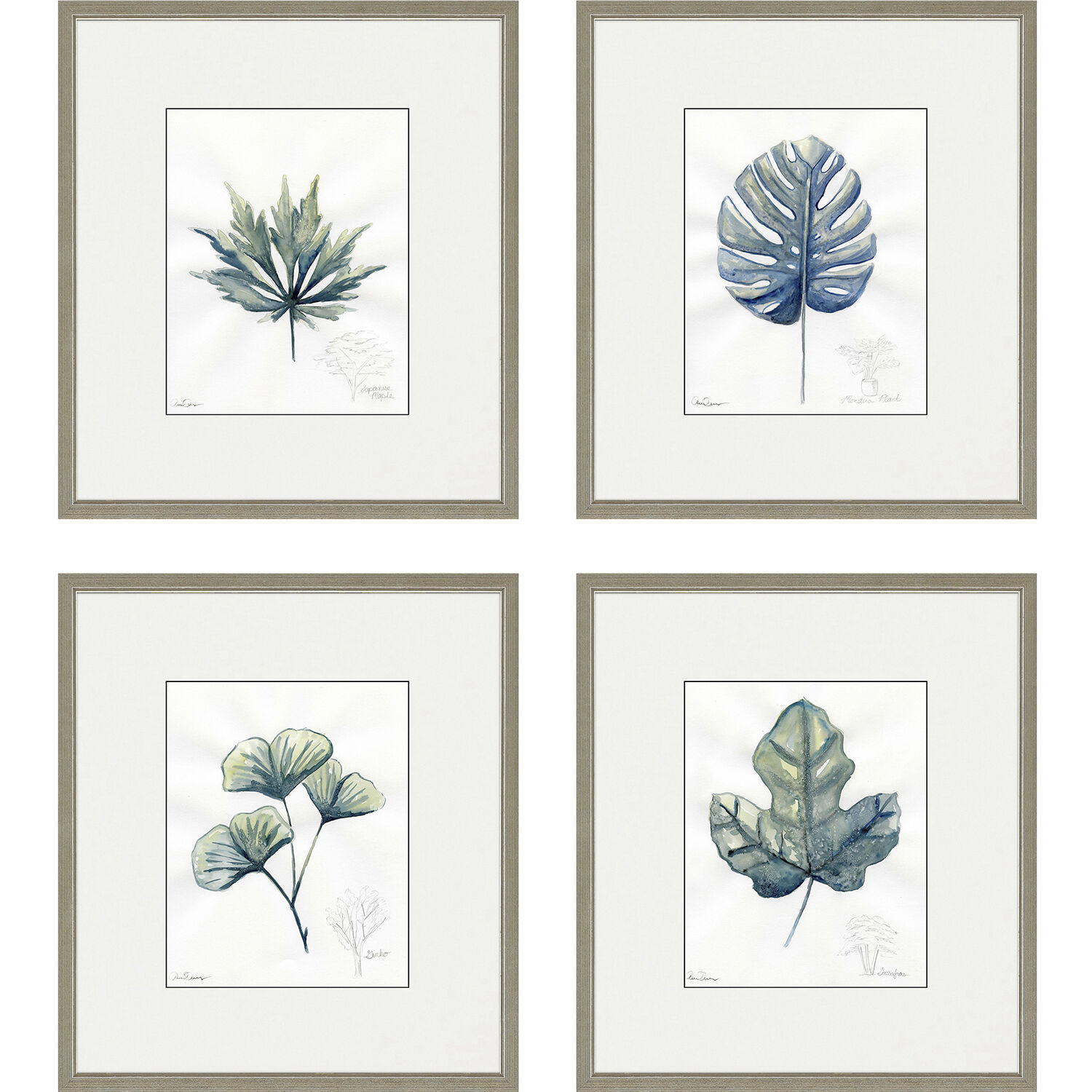 Florals Blue and Green and Neutral Framed Art
