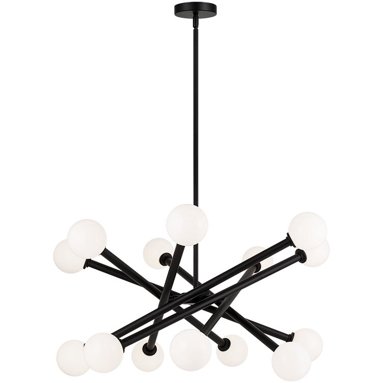 Matchstix 14 Light 39 inch Black Pendant Ceiling Light in Black and Opal Glass