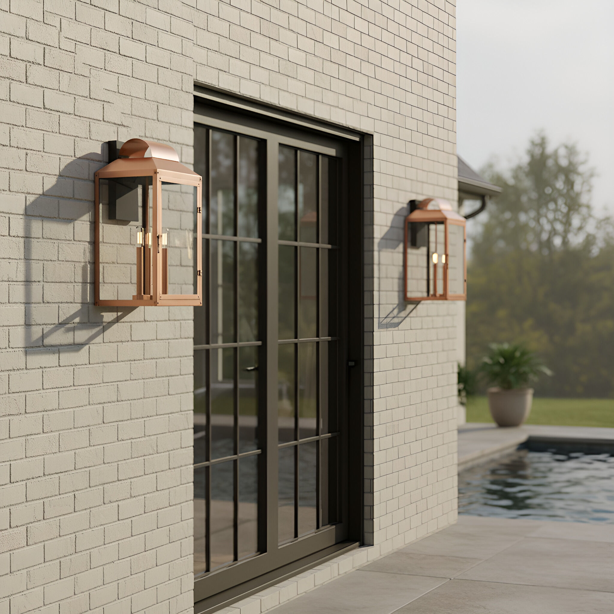 Beryn 3 Light 19 inch Aged Copper Outdoor Wall Lantern