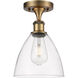 Ballston Dome 1 Light 8 inch Brushed Brass Semi-Flush Mount Ceiling Light in Clear Glass