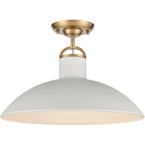 Surf 1 Light 16 inch Textured White with Satin Brass Semi Flush Mount Ceiling Light