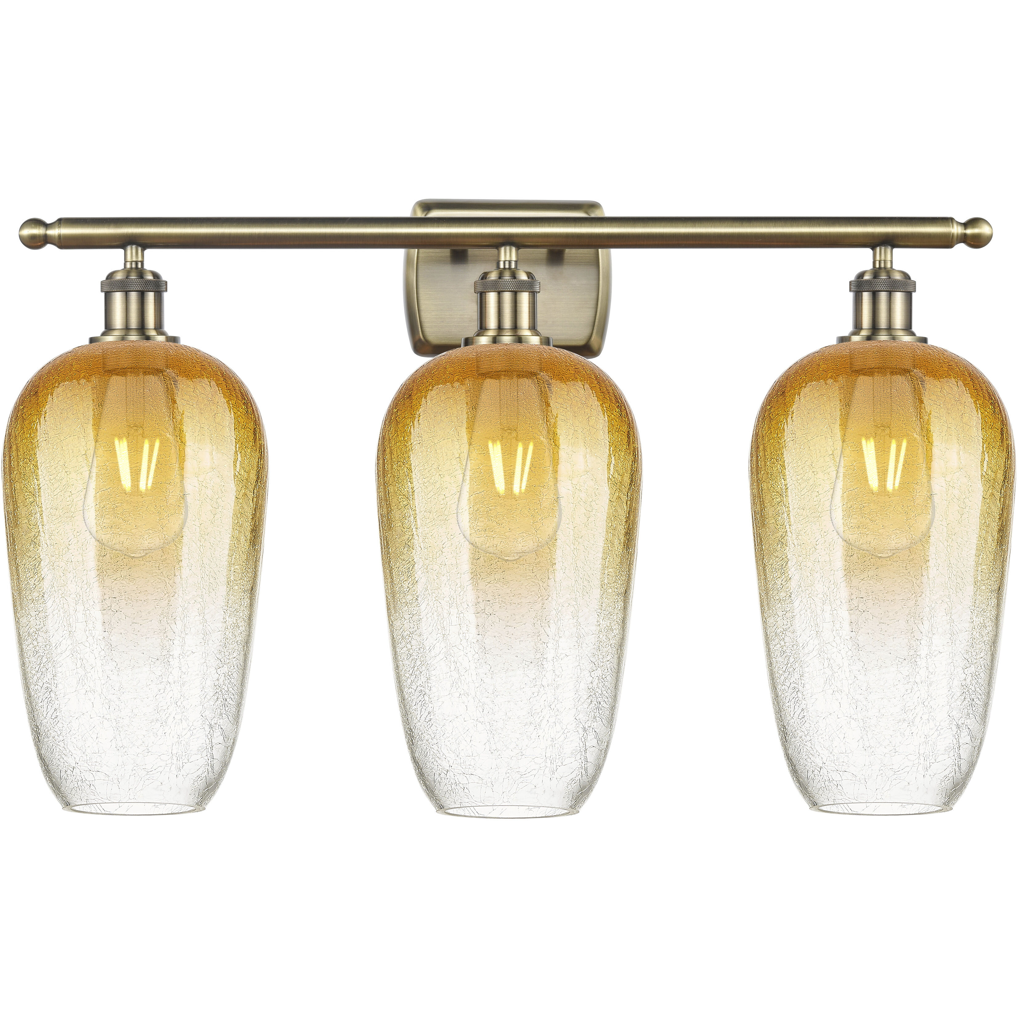 Ballston Brookhaven Flute 3 Light 27 inch Antique Brass Bath Vanity Light Wall Light in Amber Glass