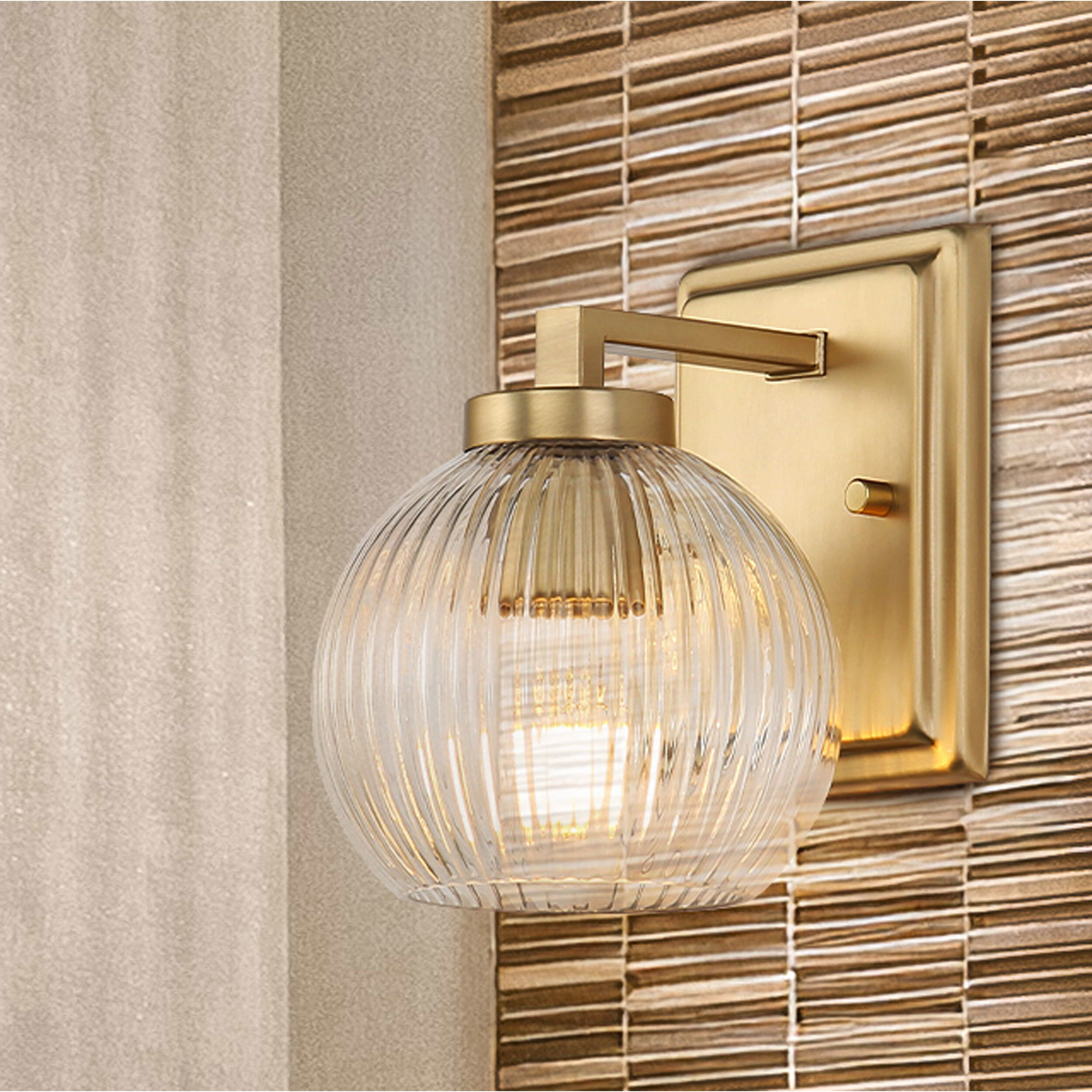 Yep Elliott Vanity Wall Light in Brushed Champagne Brass, Ribbed